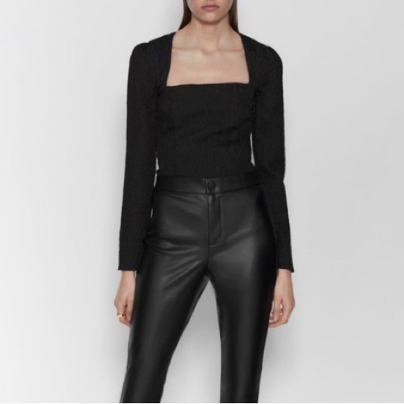 ZARA Black Textured Square Neck Bodysuit - Picture 8 of 8
